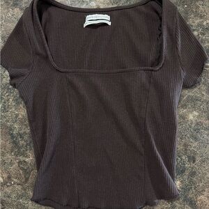 Urban Outfitters Black Ribbed Square-Neck Short Sleeve Top